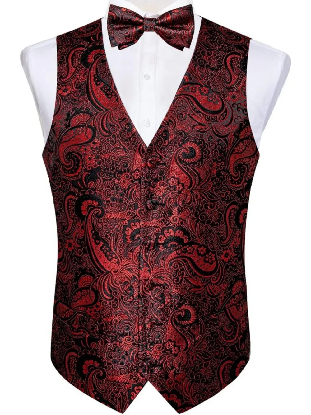 Elegant Silk Paisley Vest & Necktie Set - 6PCS Pre-tied Bow Tie for Weddings